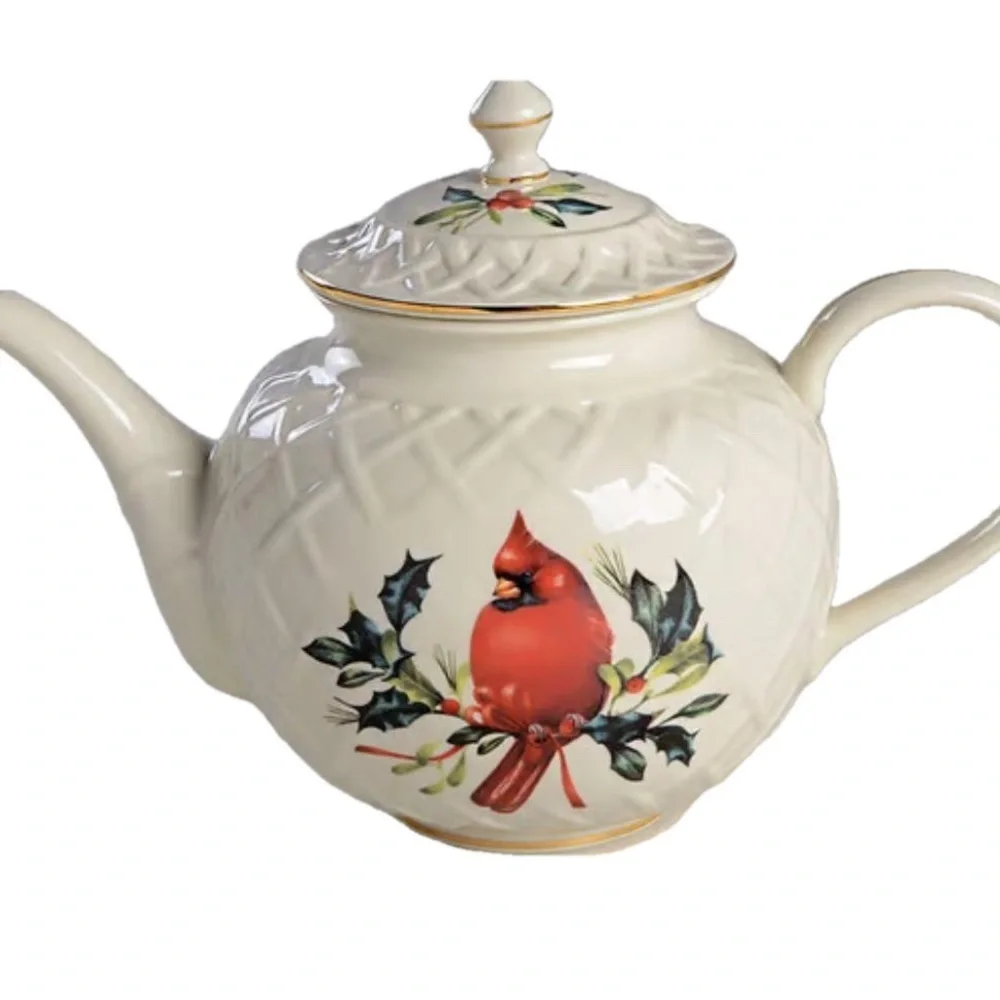 Lenox Winter Greetings Cardinal Large Embossed Tea Pot